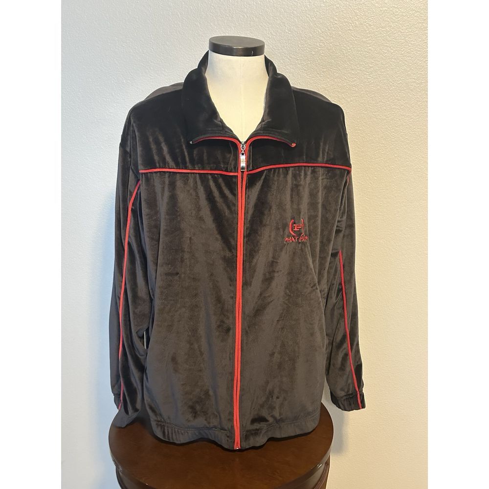 VINTAGE Phat Farm Track Jacket Mens XL Brown Gray Velour Classic Zip Hip Hop‎